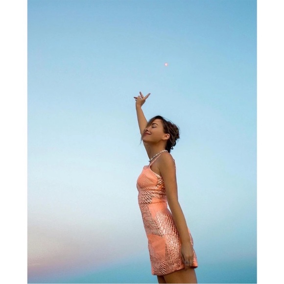 The Bar Logan Metallic Mini Dress in Peach - Picture 9 of 11
